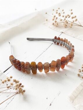 CARNELIAN natural stone handcrafted silver wrapped headband NEW